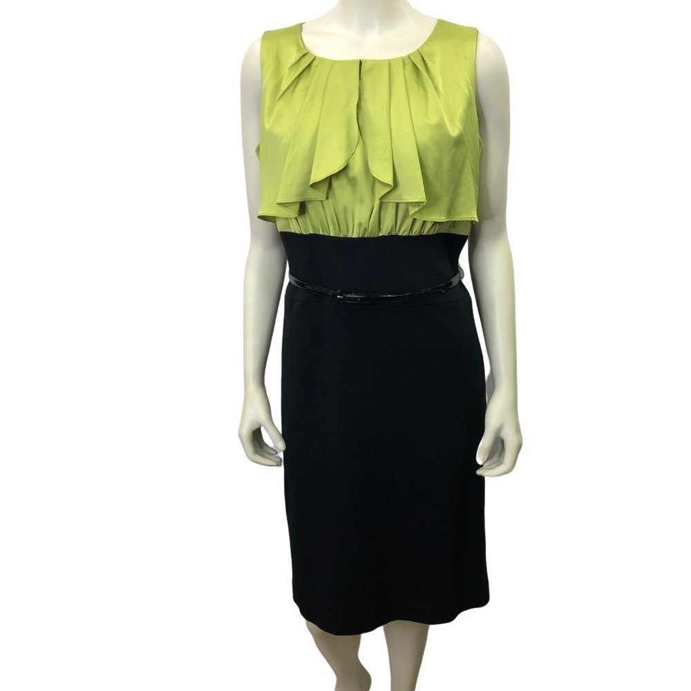 ALFANI‎ PLEATS NECKLINE SLEEVELESS BELTED DRESS SZ 10